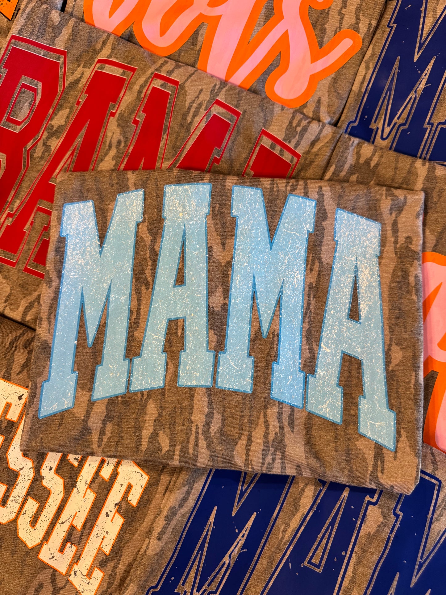 Light Blue Distressed Mama Bottomland Camo
