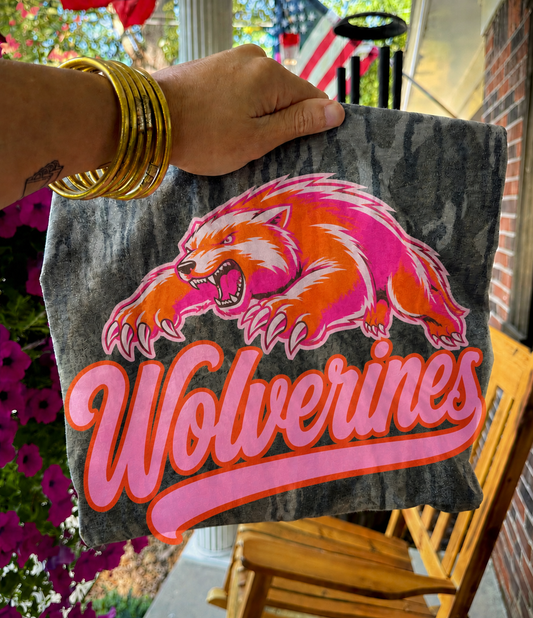 Wolverines Mascot Bottomland Camo (Pink & Orange)