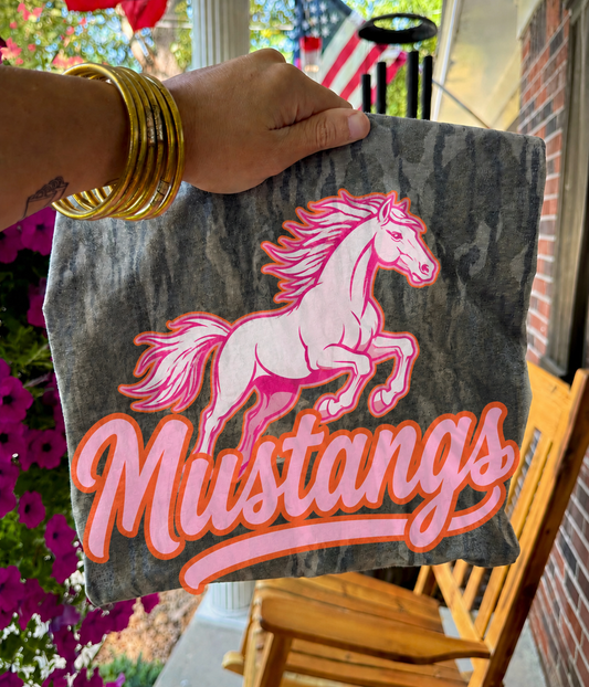 Mustangs Mascot Bottomland Camo (Pink & Orange)